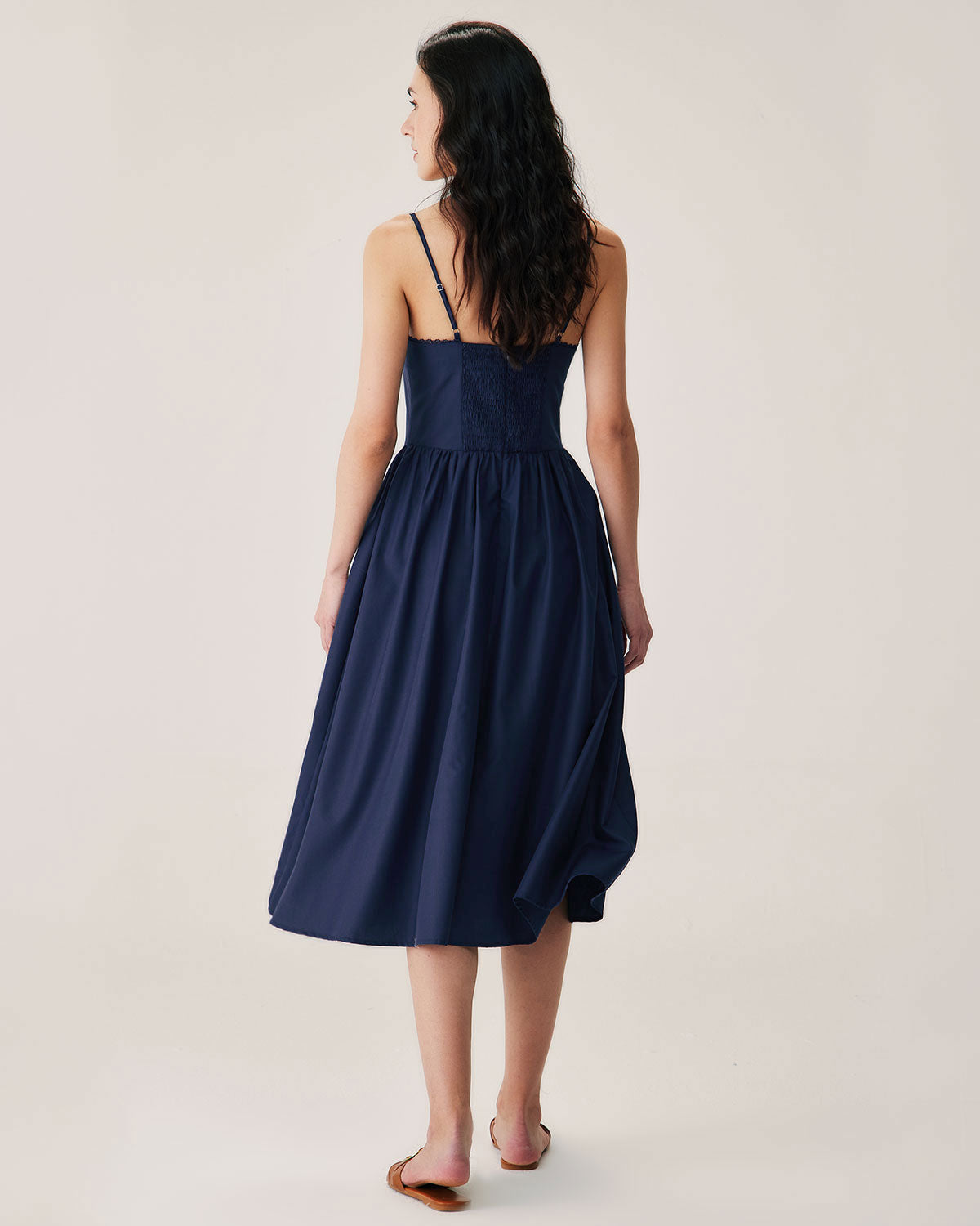 Sueña™ Lacivert Büzgülü Slip Midi Elbise