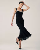 Sueña Siyah Bodycon Slip Maxi Elbise