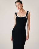 Sueña Siyah Bodycon Slip Maxi Elbise