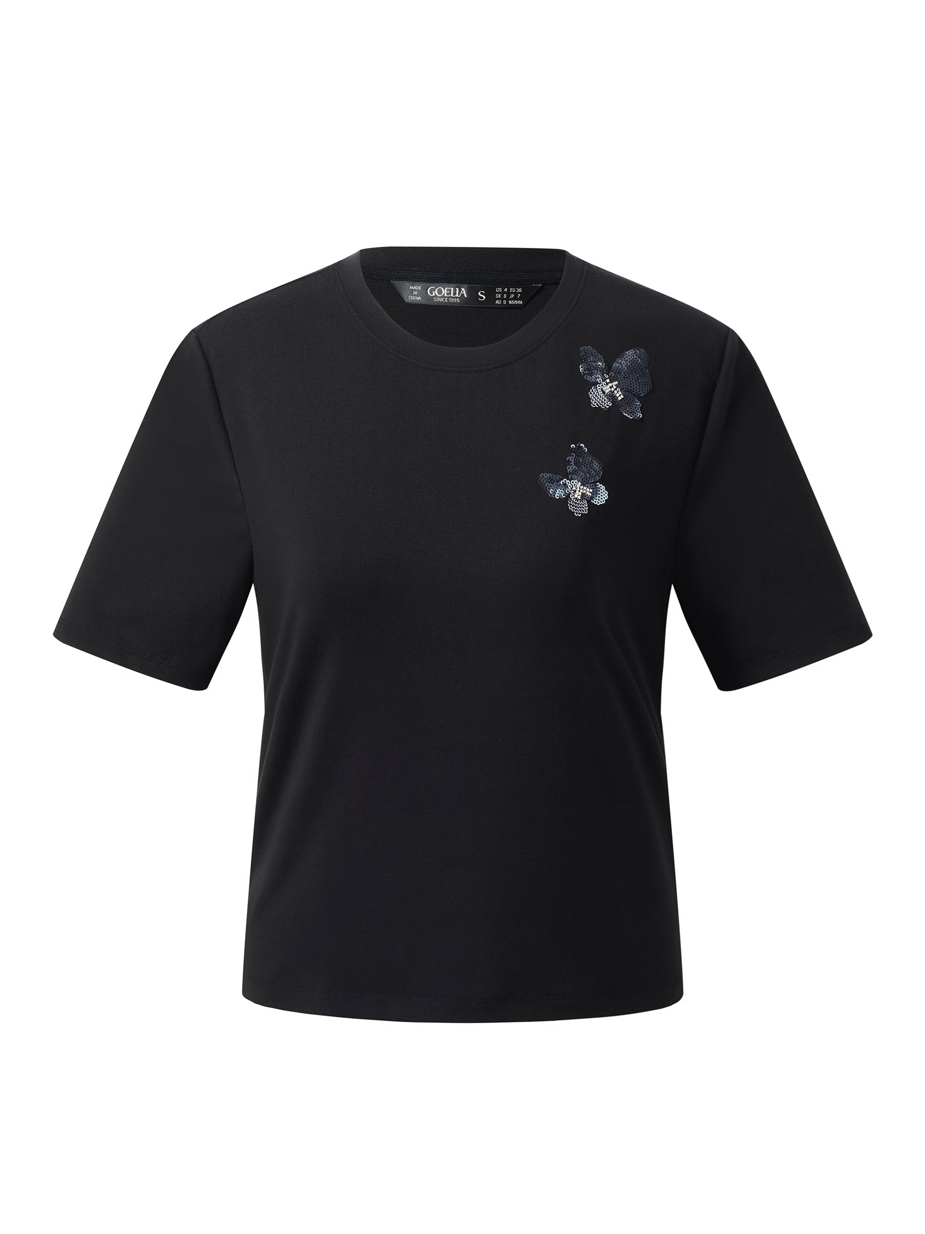 Tencel Karışımlı Kelebek Payet İşlemeli Kadın Tişörtü