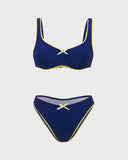 Sueña™ Mavi Dantelli Kontrast Balenli Bikini Takımı