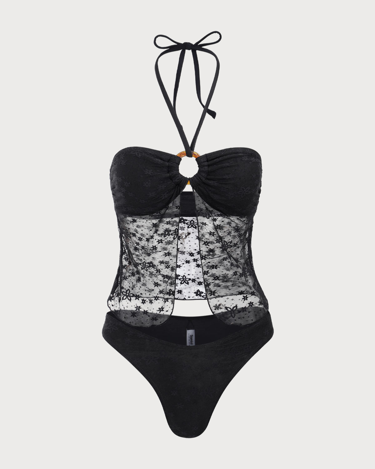 Sueña™ Siyah Dantelli Boyundan Bağlamalı Tankini Mayo
