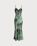 Sueña™ Yeşil Çiçekli Slip Midi Elbise