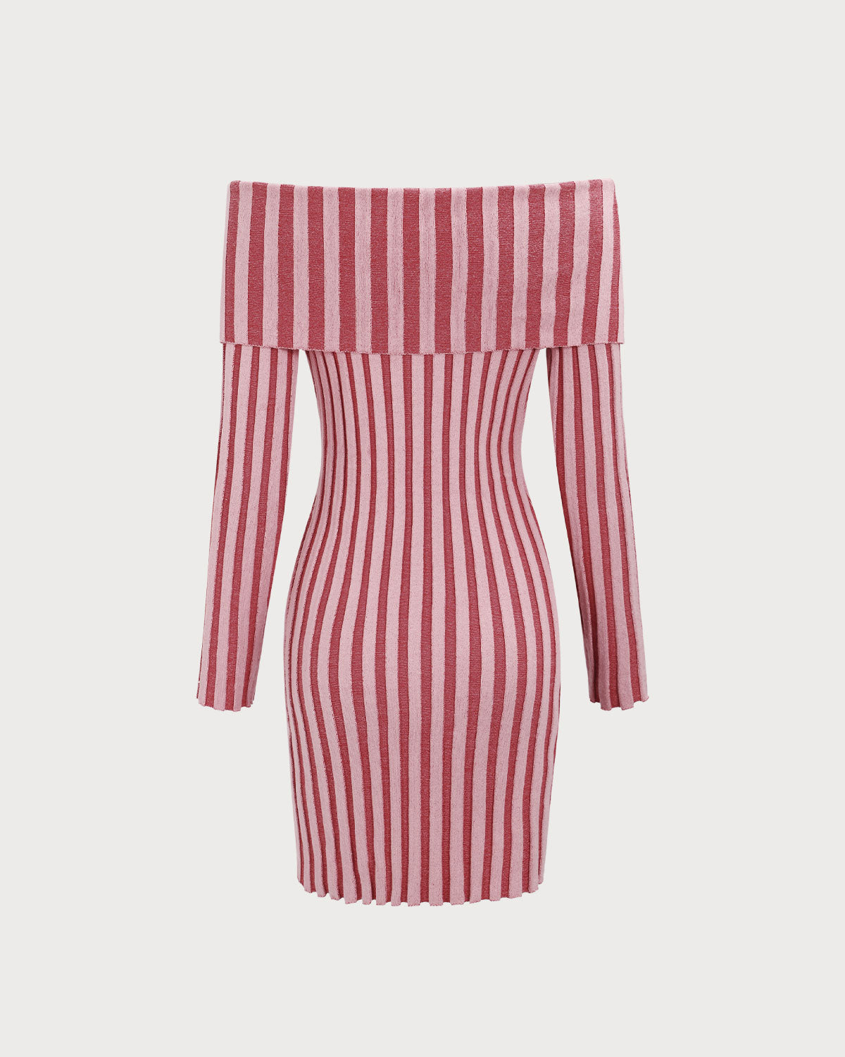 Sueña™ Pembe Çizgili Omuzu Açık Bodycon Triko Elbise
