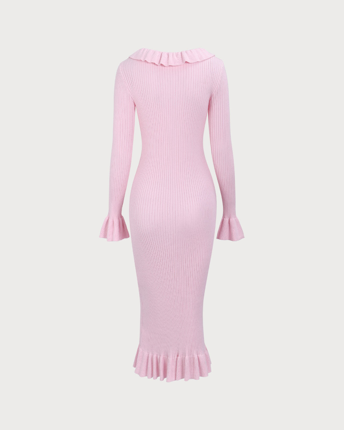 Sueña™ Kadın Pembe U Yaka Fırfırlı Bodycon Kazak Elbise
