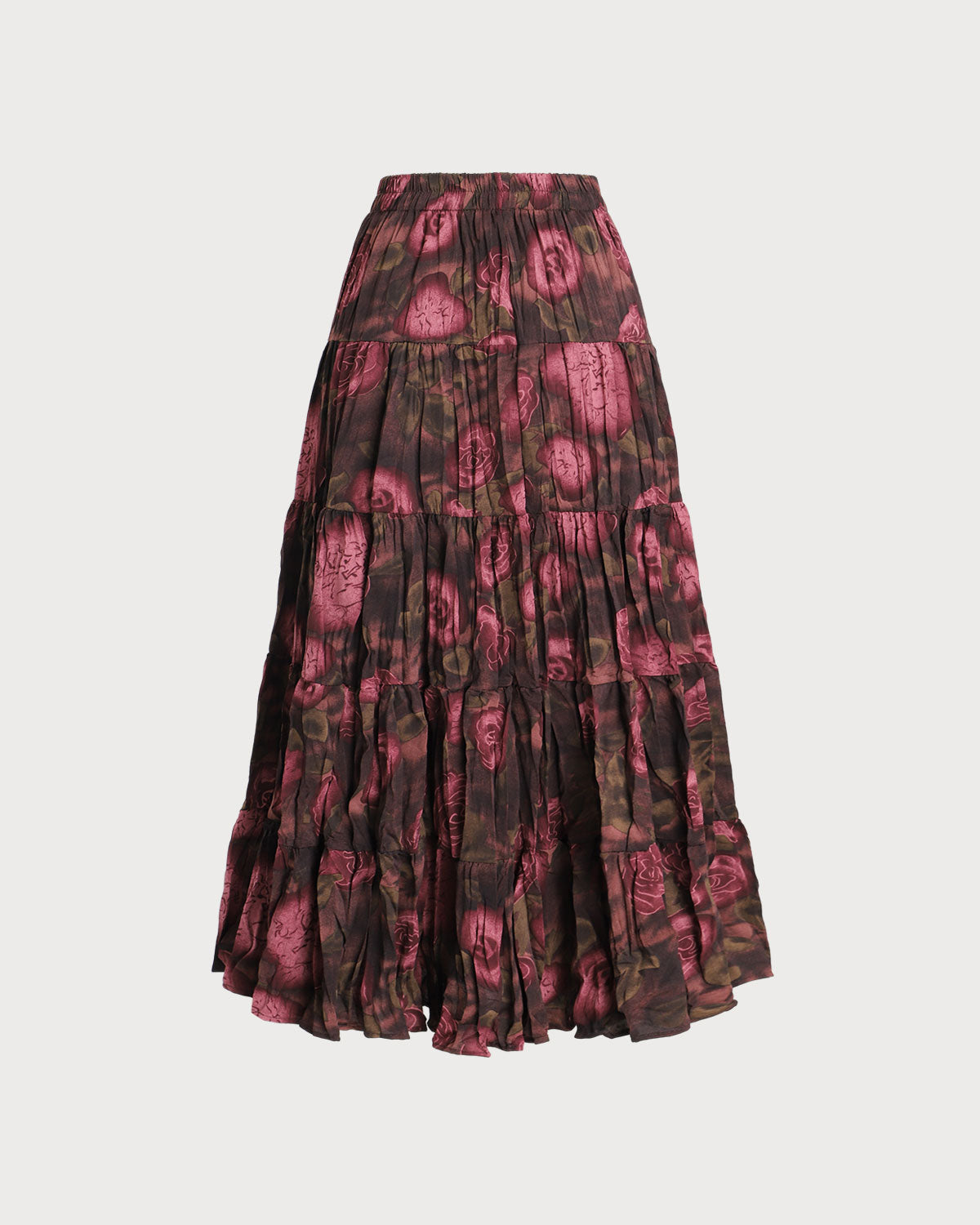 Sueña™ Pembe Çiçekli Beli Pileli Midi Etek