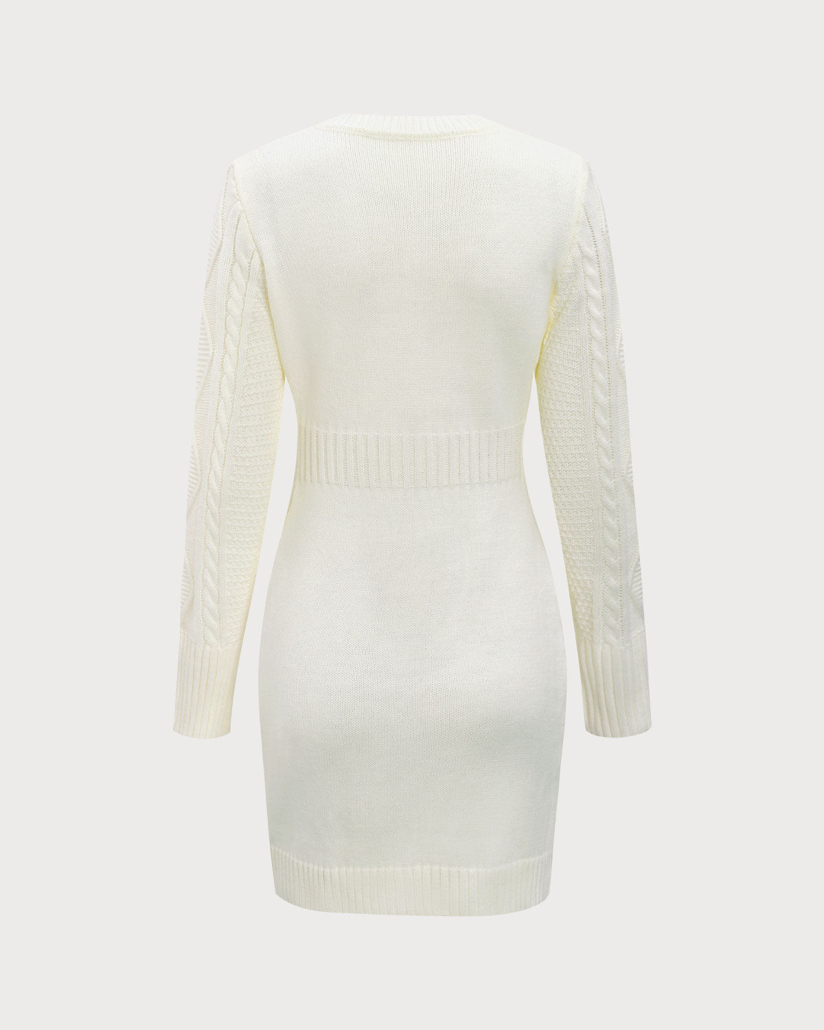 Sueña™ Beyaz Yuvarlak Yaka Bodycon Kazak Elbise