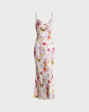 Sueña™ Pembe Çiçekli Denizkızı Slip Midi Elbise