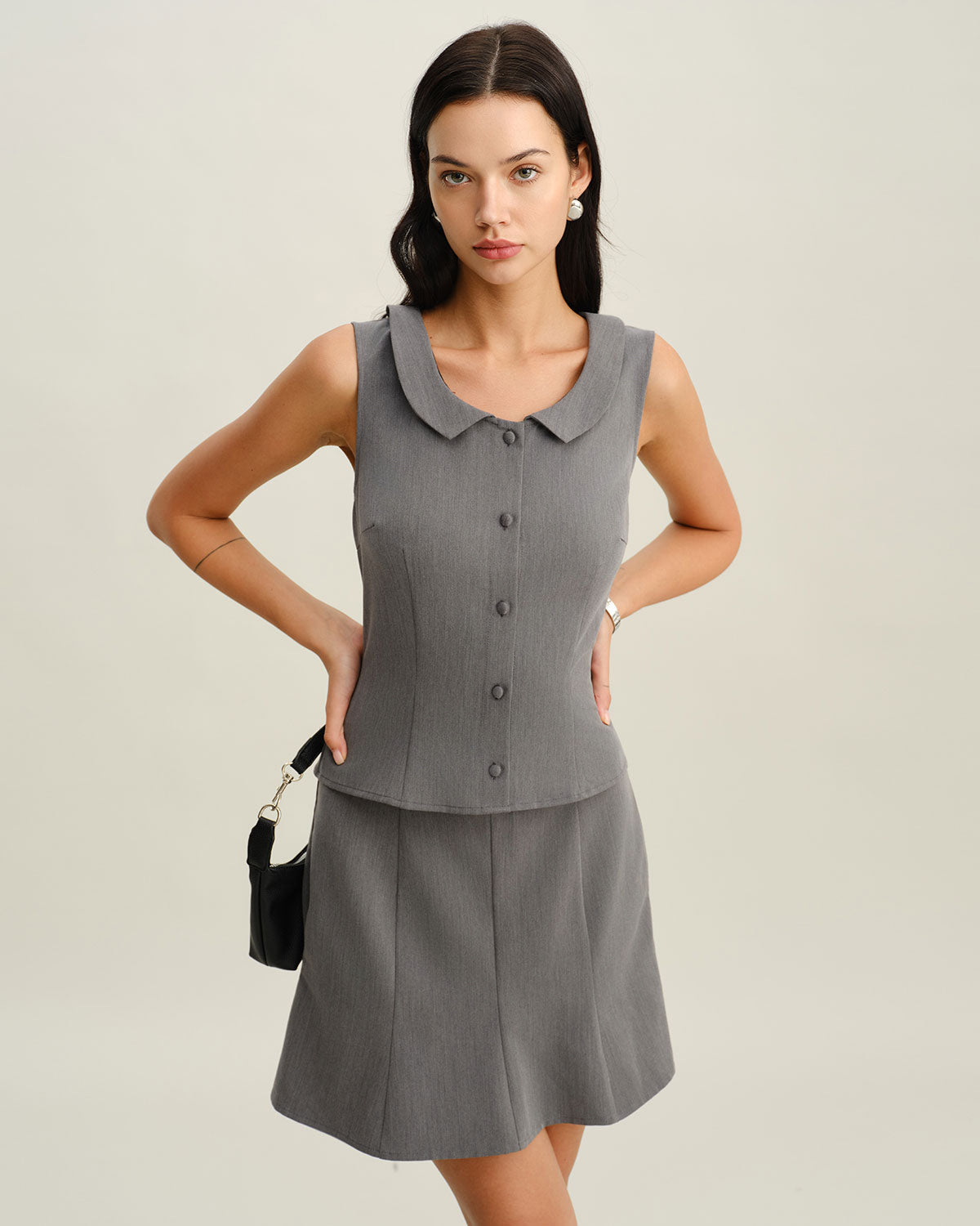 Sueña™ Gri Yaka Düğmeli Tank Top