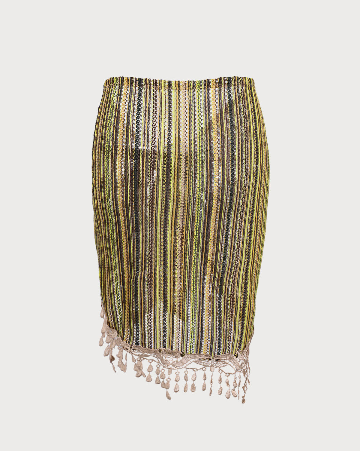 Sueña™ Yeşil Çizgili Saçaklı Vintage Cover-Up