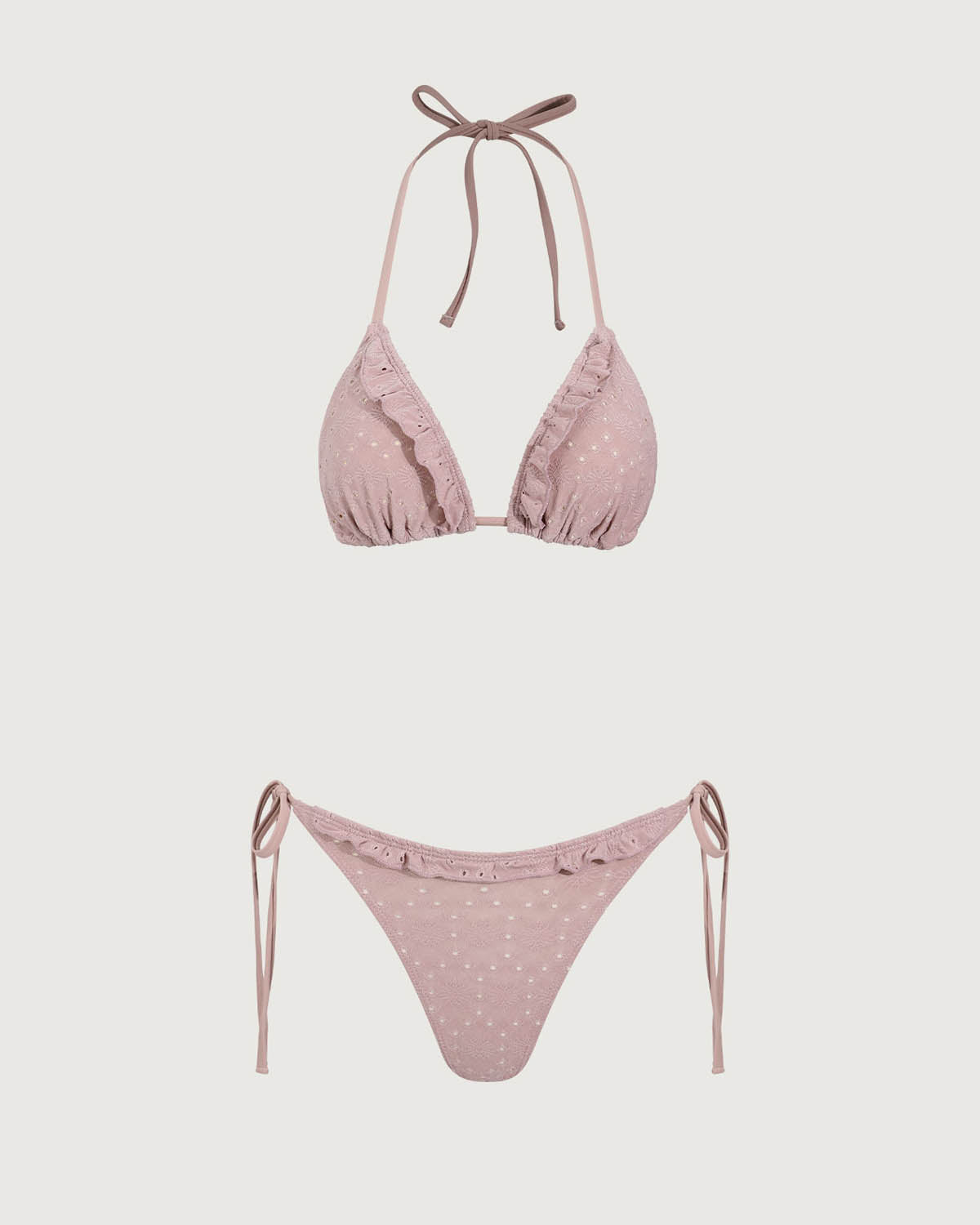 Sueña™ Pembe Fırfırlı Büzgülü Bikini Üçlü Takım