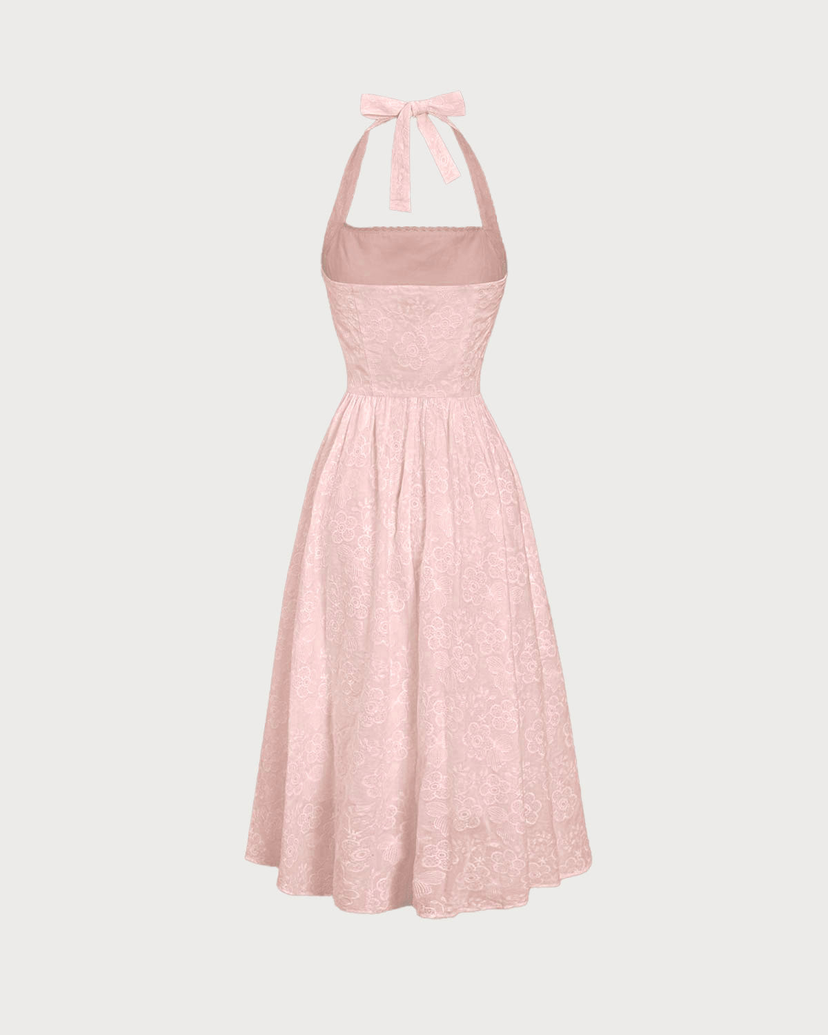 Sueña™ Pembe Nakışlı Boyundan Bağlamalı Midi Elbise