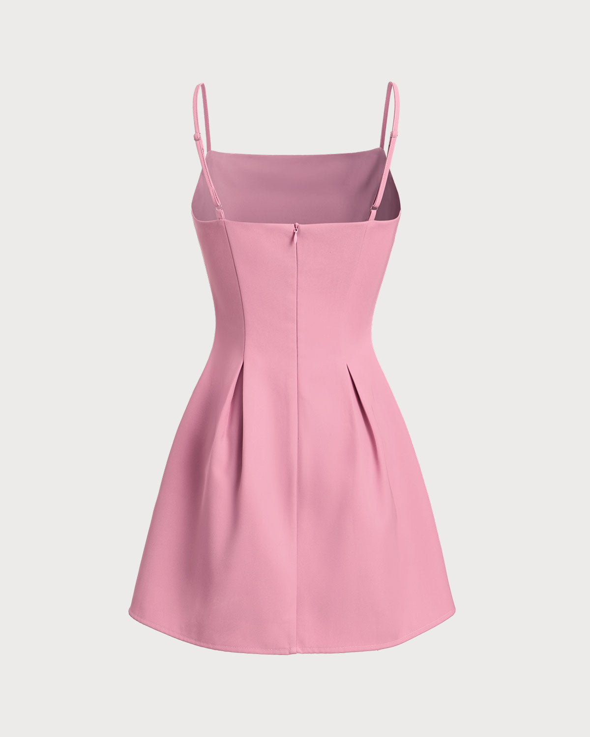 Sueña Pembe Kare Yaka Slip Pileli Mini Elbise