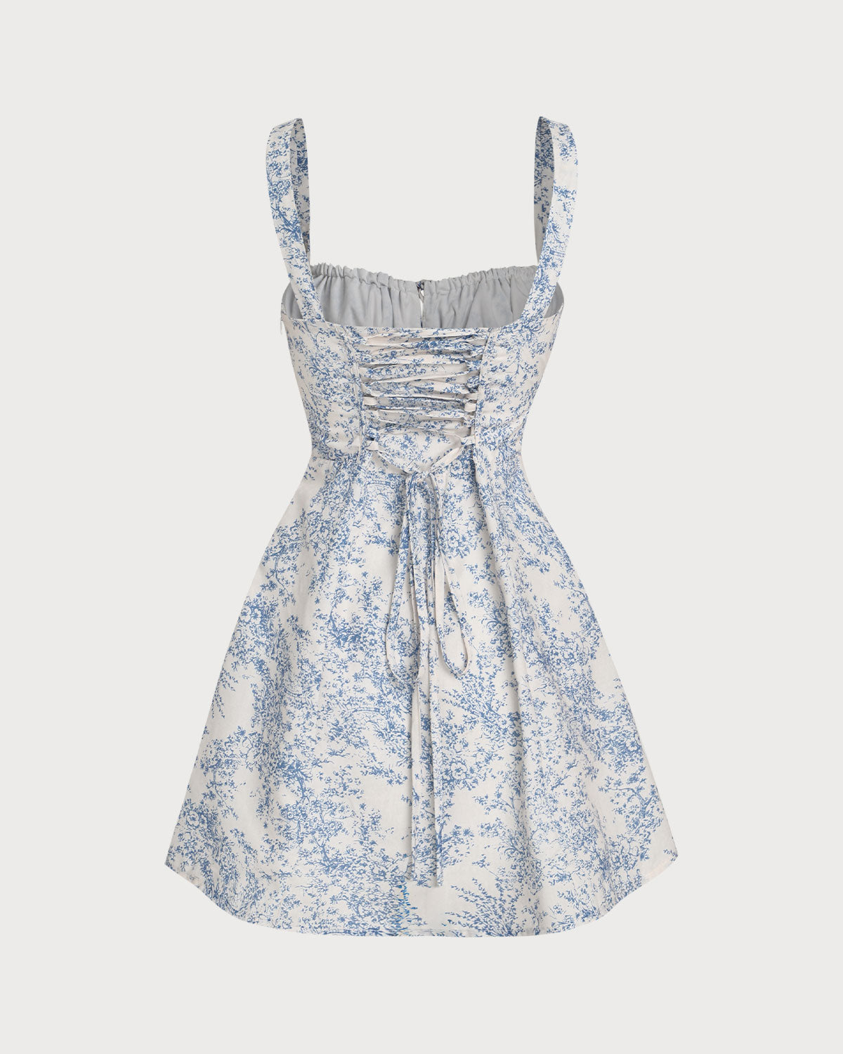 Sueña Mavi Çiçekli Dantelli Slip Korse Mini Elbise