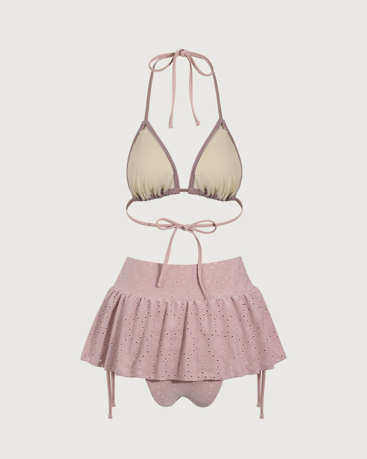 Sueña™ Pembe Fırfırlı Büzgülü Bikini Üçlü Takım