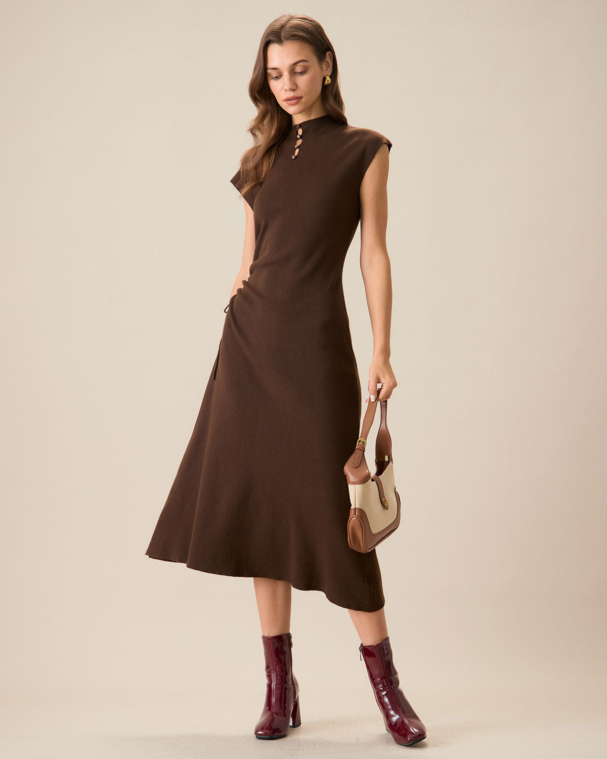 Sueña™ Kadın Kahve Bodycon Çift Taraflı Triko Elbise