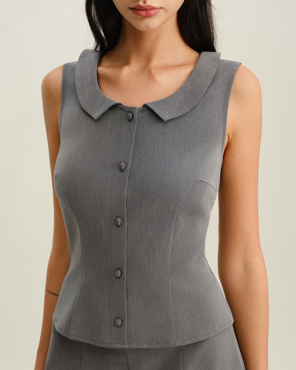 Sueña™ Gri Yaka Düğmeli Tank Top