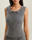 Sueña™ Gri Yaka Düğmeli Tank Top