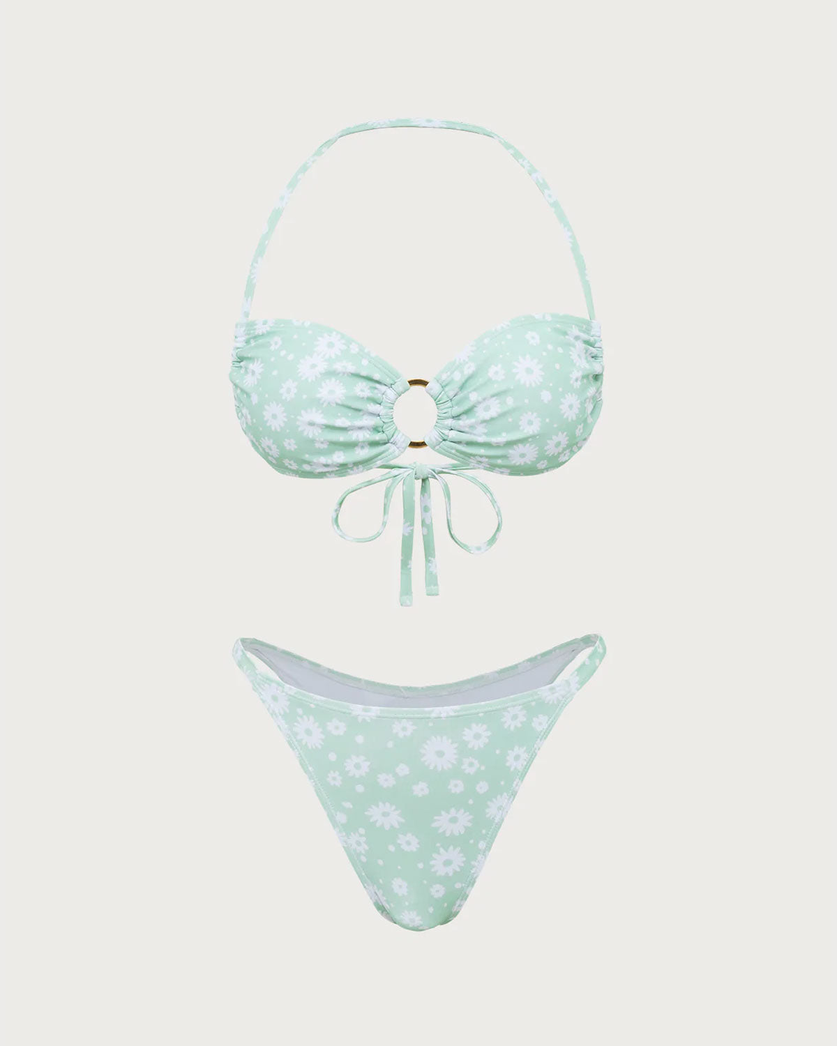 Sueña™ Yeşil Çiçekli O-Ringli Halter Bikini Seti
