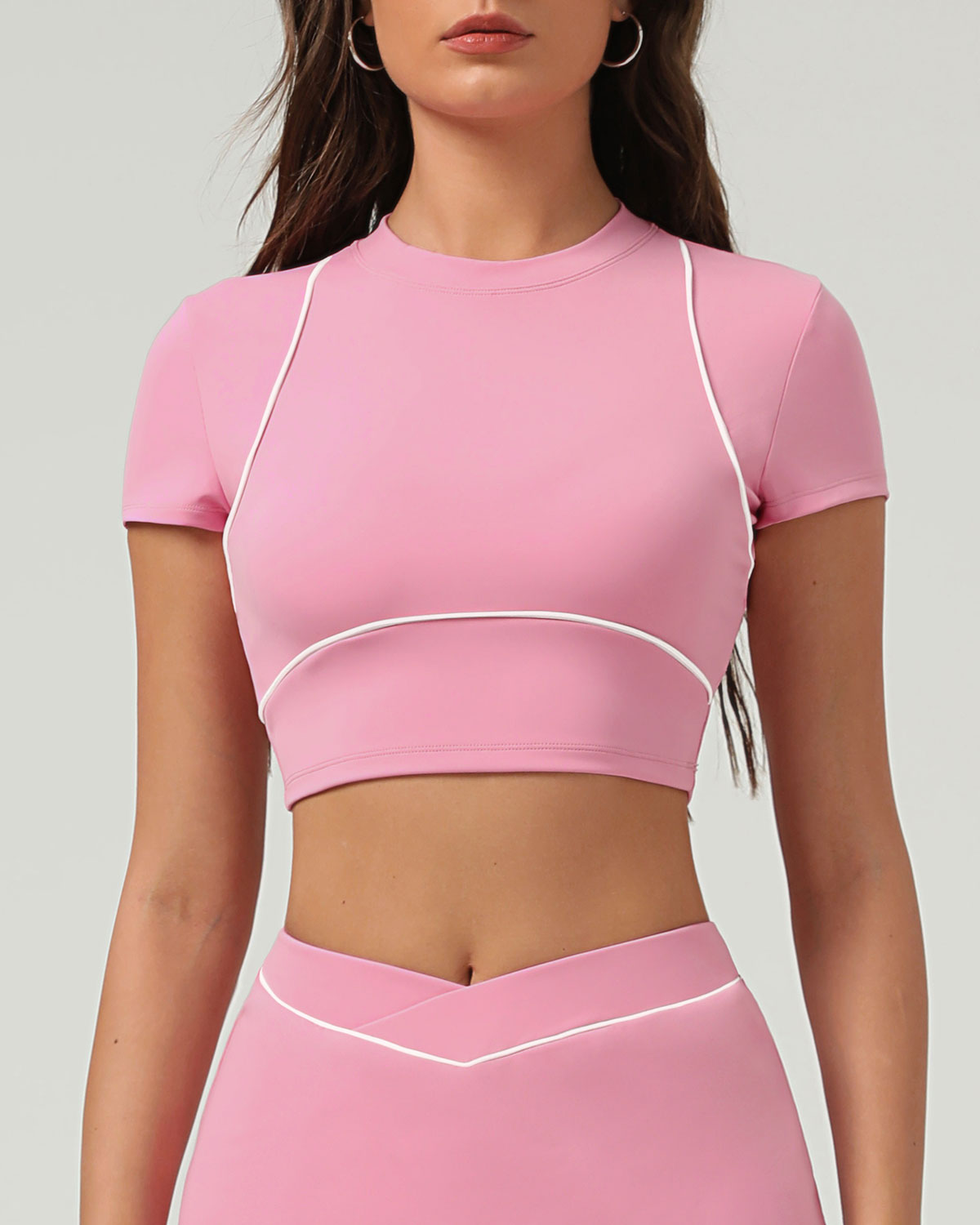 Sueña™ Pembe Yuvarlak Yaka Kısa Kollu Yoga Üstü - Hafif Destek