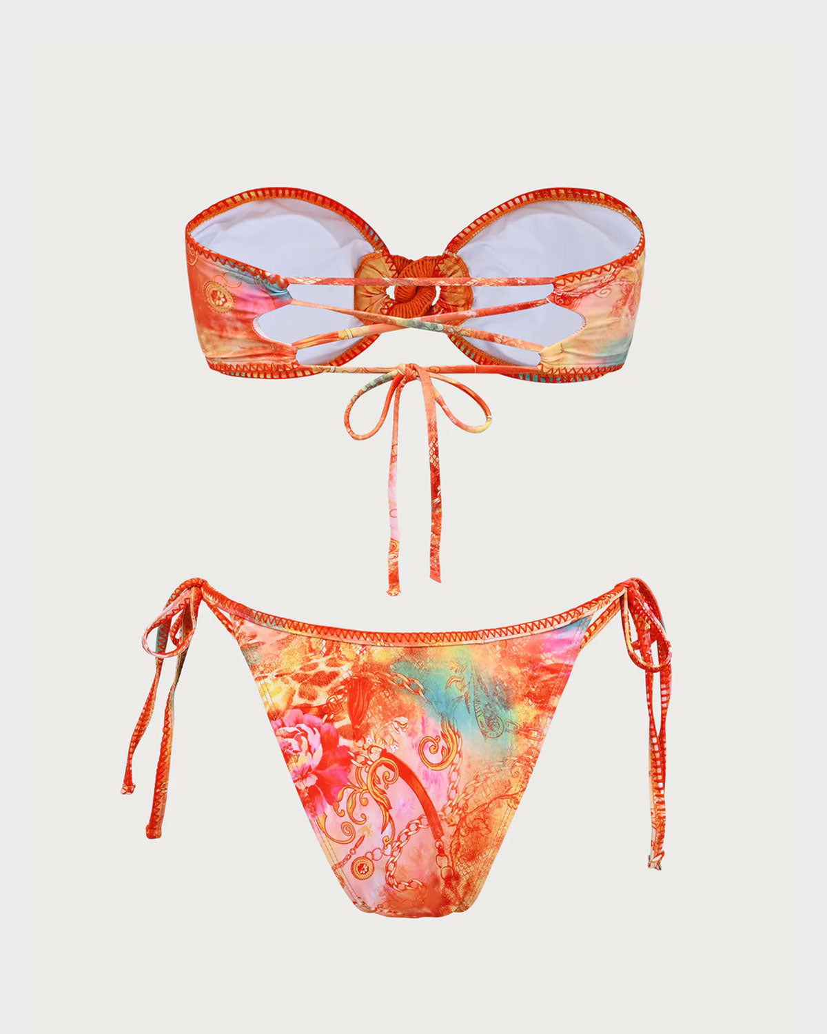 Sueña™ Turuncu Çiçekli Bandeau Bikini Seti