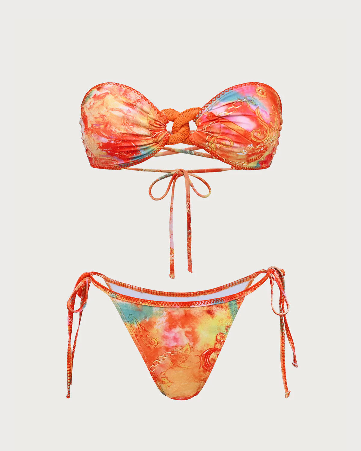 Sueña™ Turuncu Çiçekli Bandeau Bikini Seti