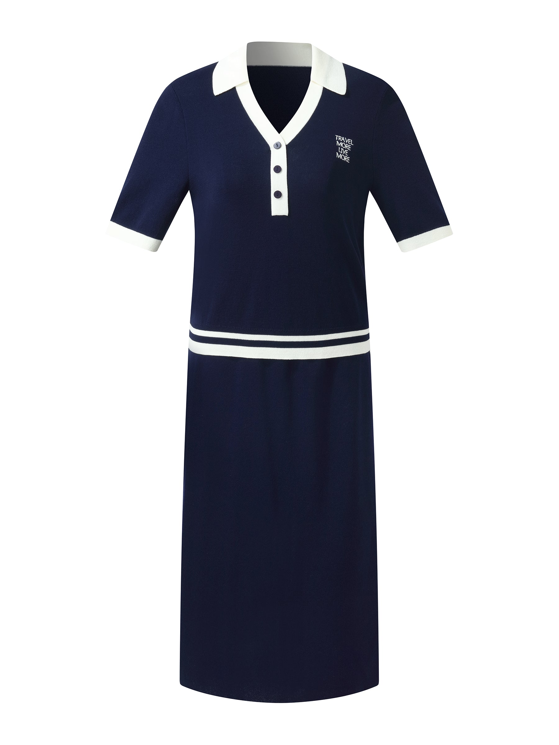 Tencel Karışımlı Kontrast Kesimli Örme Üst Ve Etek İki Parçalı Set