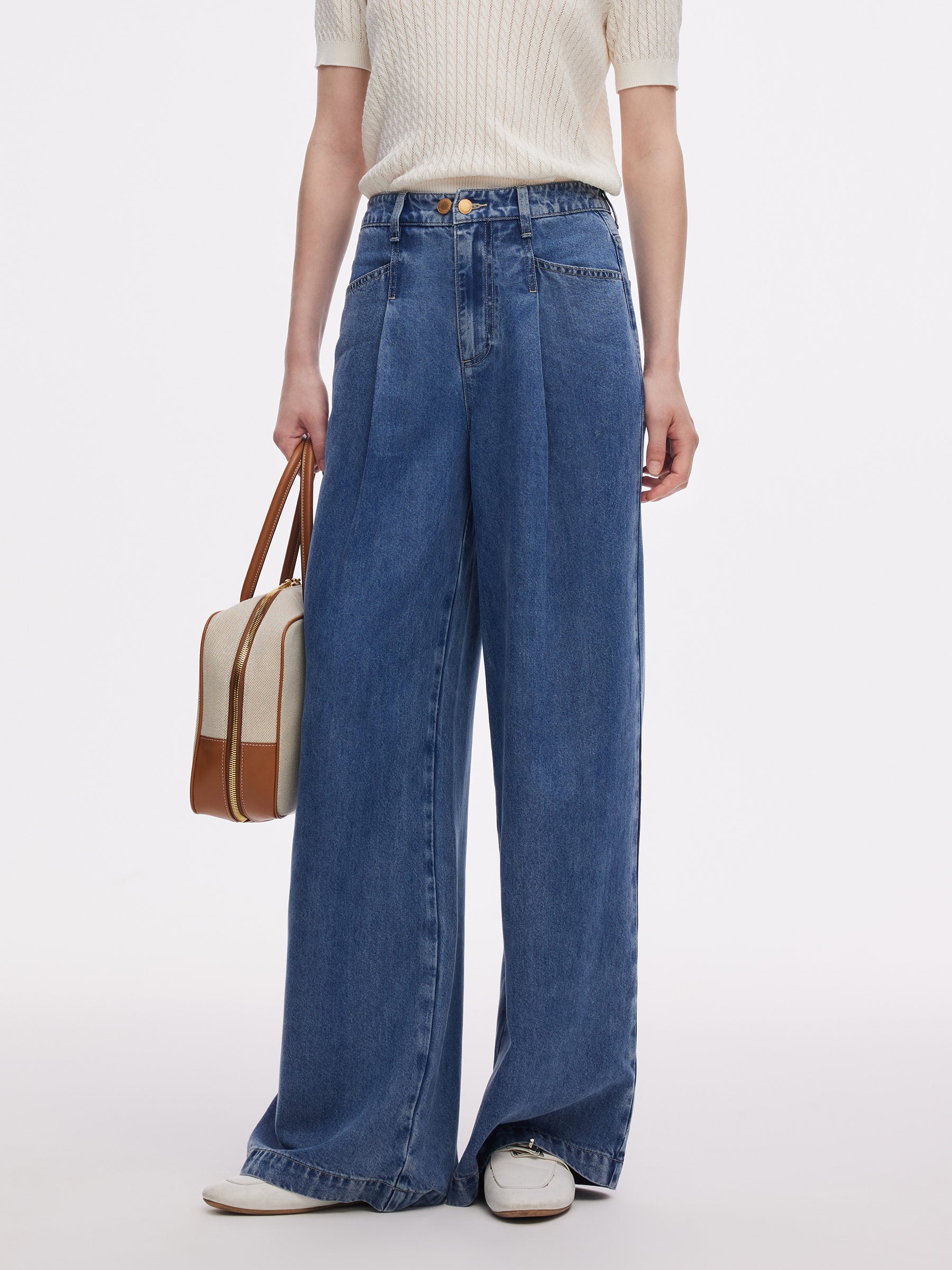 %100 Tencel Denim Kadın Ayarlanabilir Bel Kot Pantolon