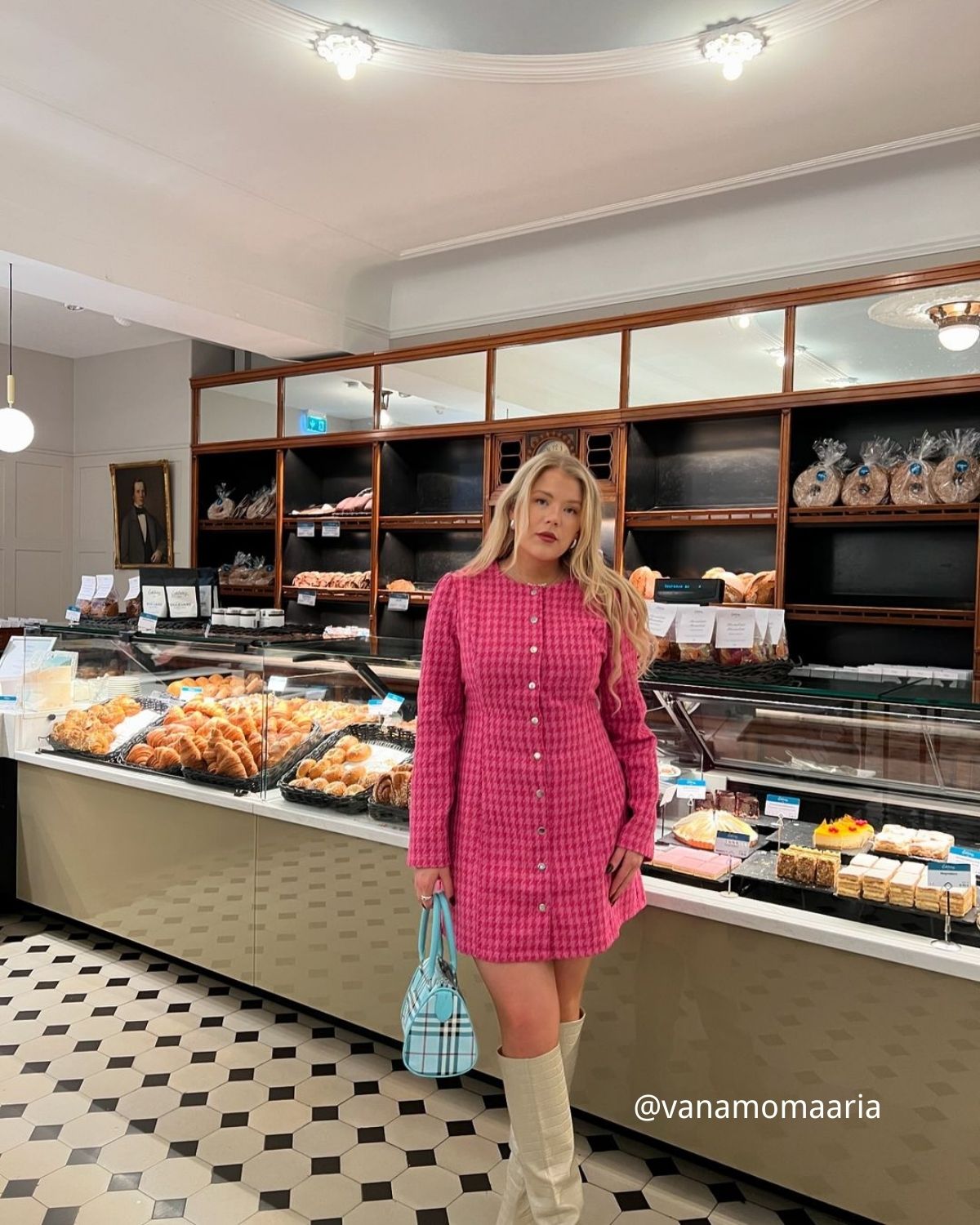 Kadın Pembe Tek Düğmeli Tweed Mini Elbise