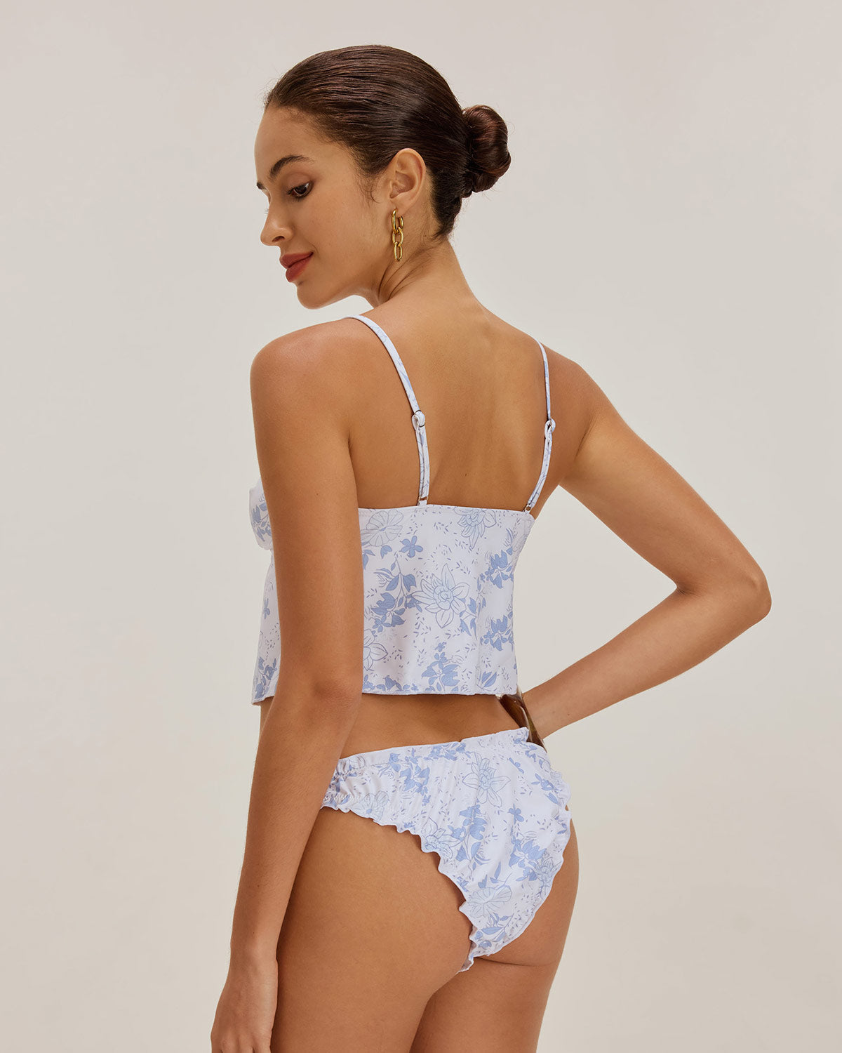 Sueña™ Mavi Çiçekli Önden Bağcıklı Tankini Takımı