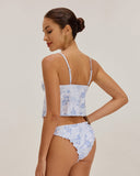 Sueña™ Mavi Çiçekli Önden Bağcıklı Tankini Takımı