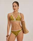 Sueña™ Yeşil Çiçekli Bağcıklı Üçgen Bikini Takımı