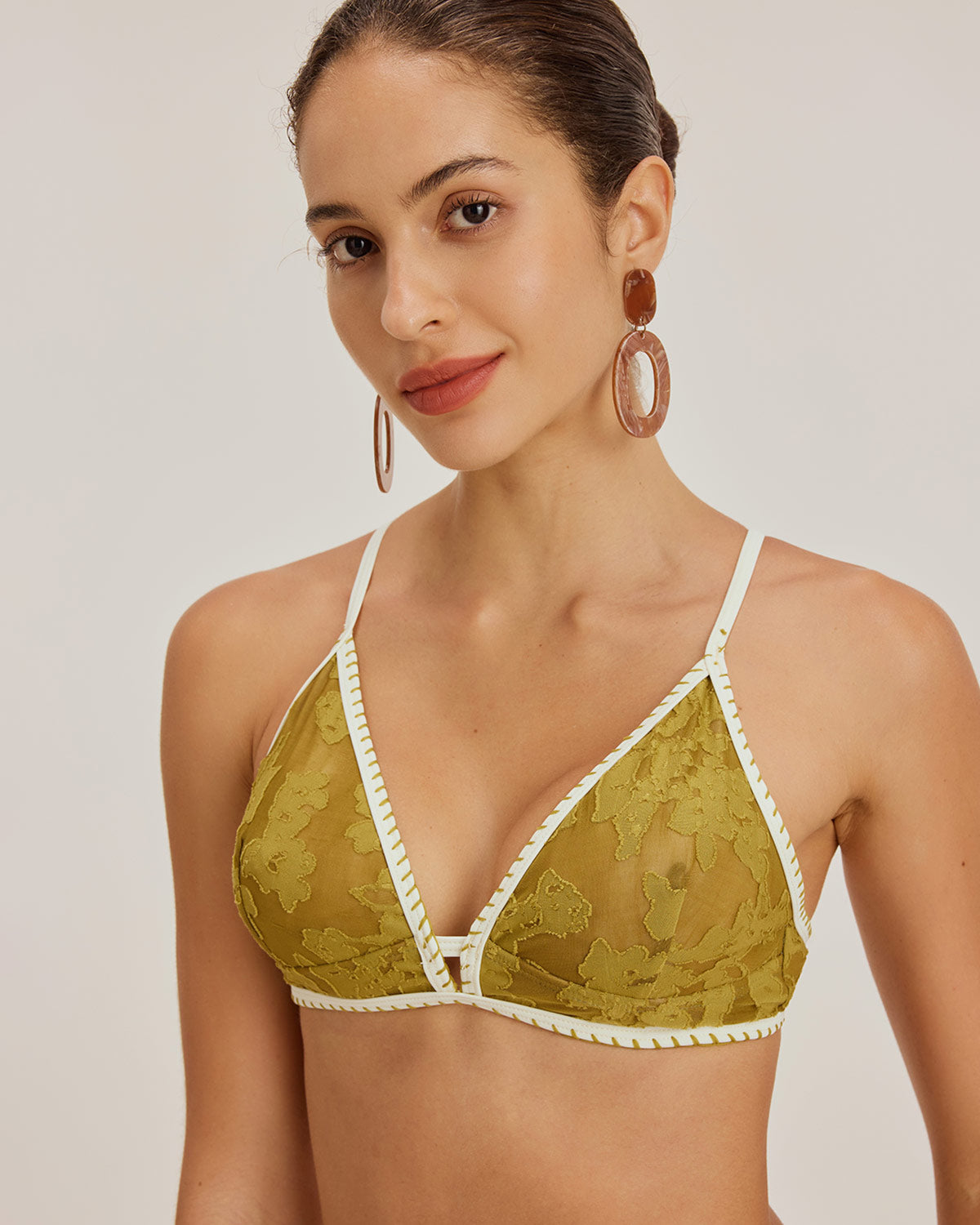 Sueña™ Yeşil Çiçekli Bağcıklı Üçgen Bikini Takımı