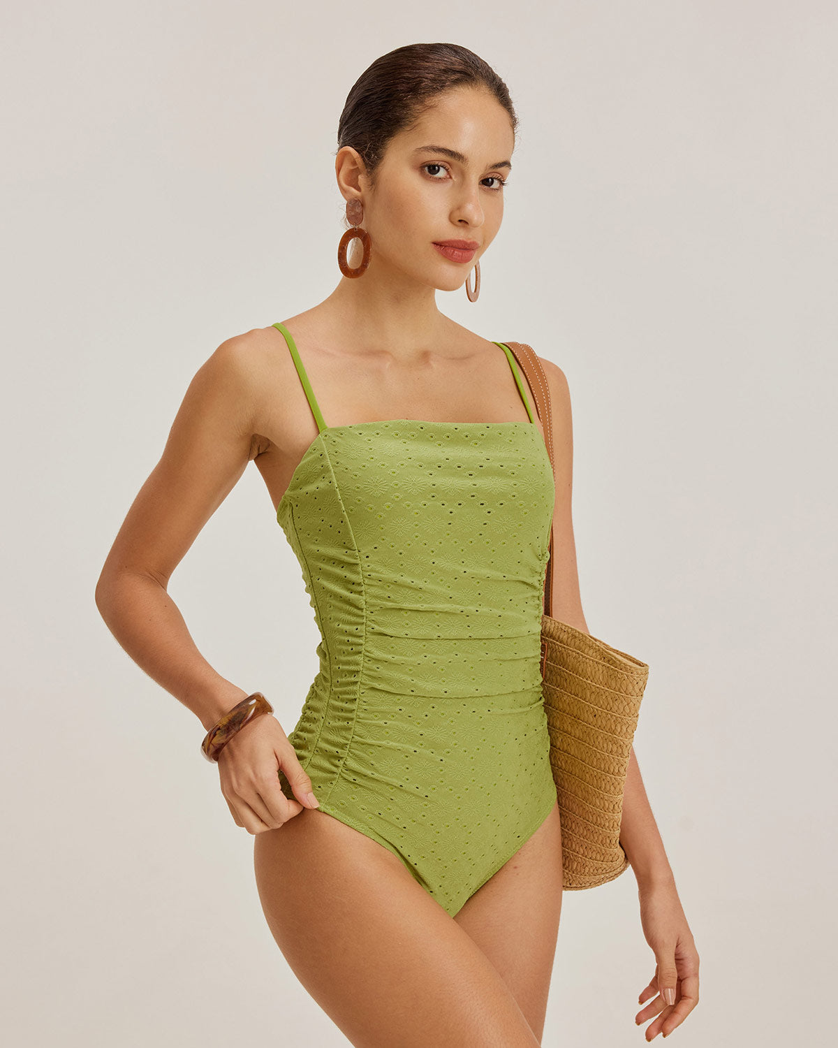 Sueña™ Yeşil Jakarlı Bralette Tek Parça Mayo