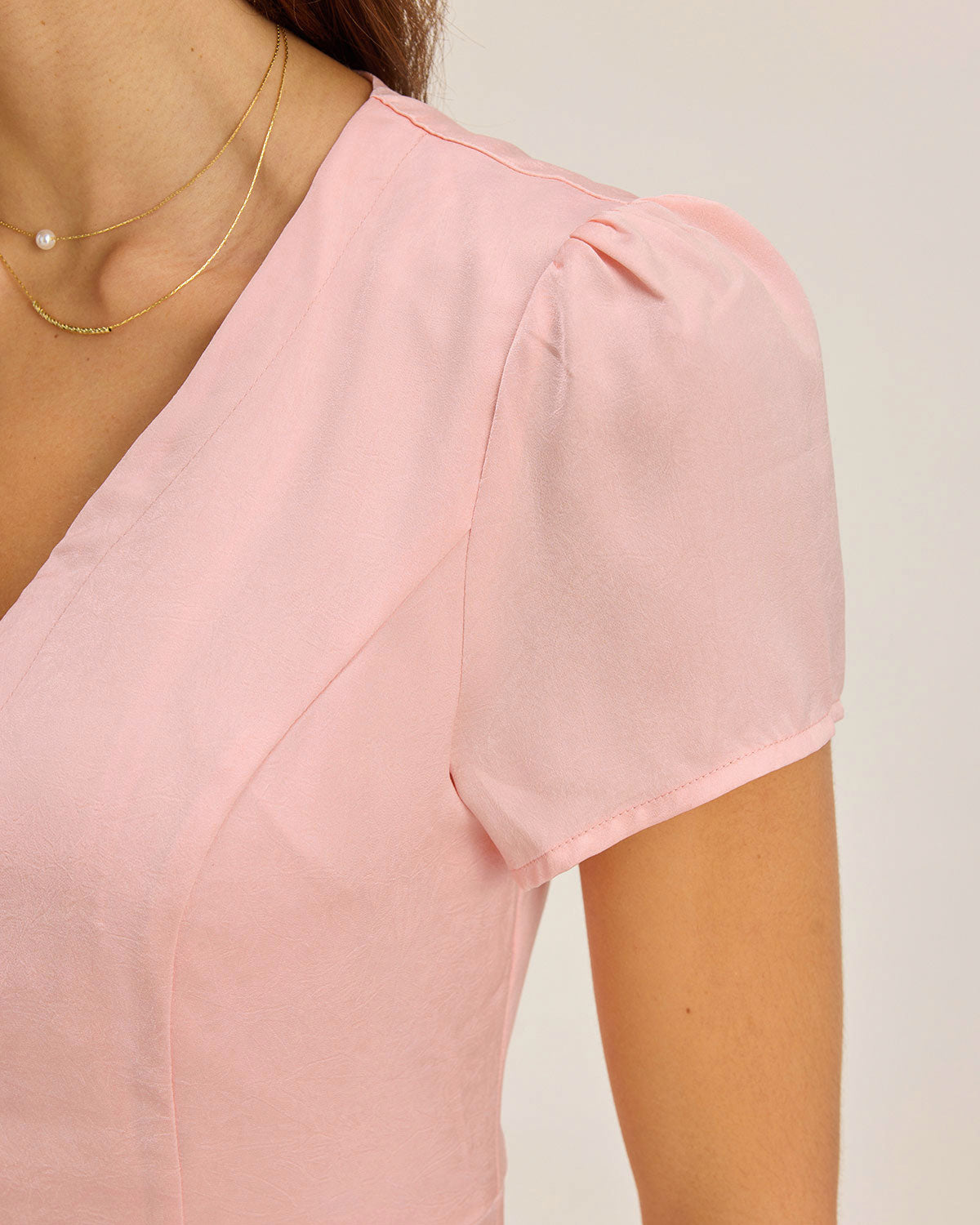 Sueña™ Pembe V Yaka Düğmeli Mini Elbise