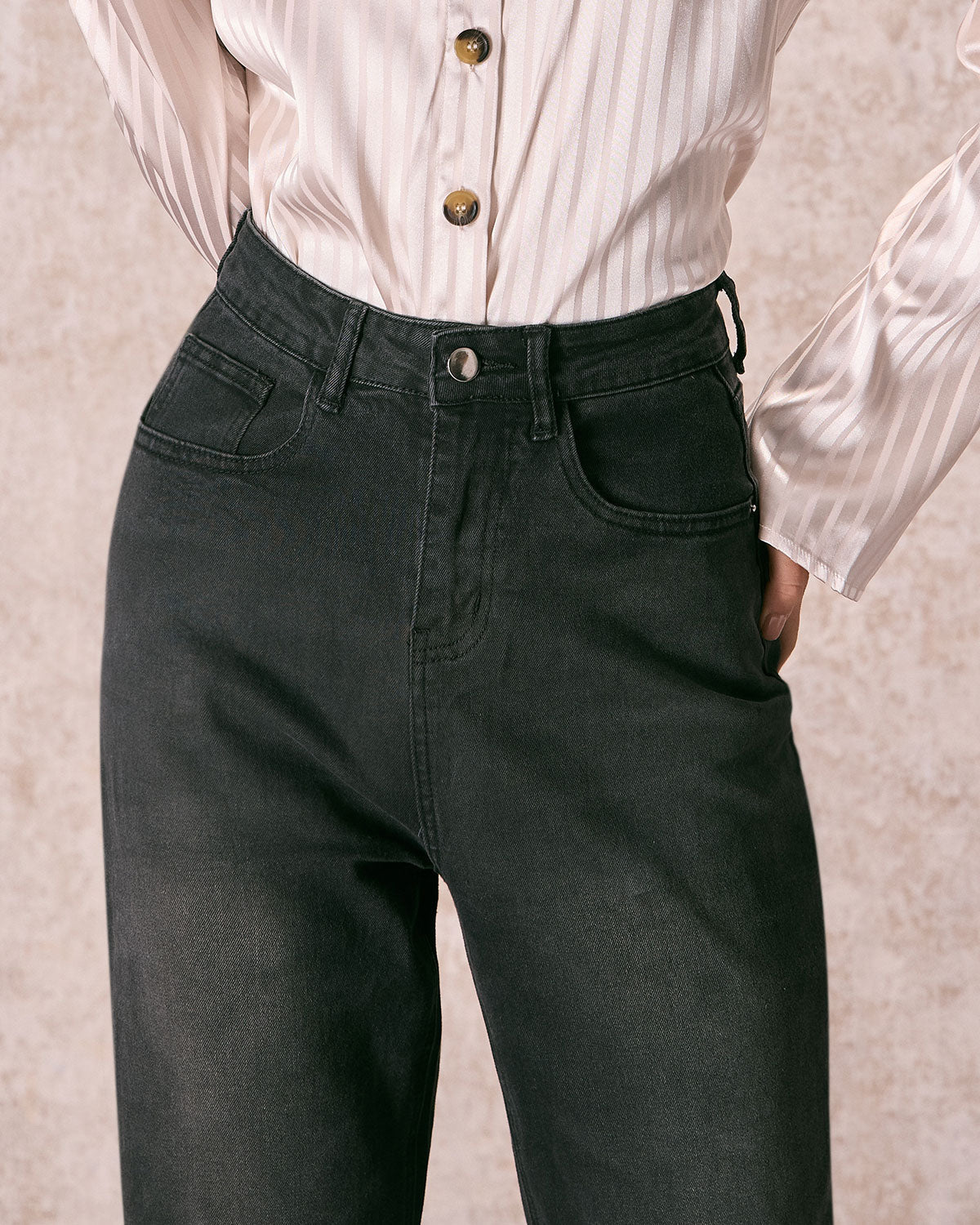 Sueña™ Siyah Yüksek Bel Geniş Paça Jean