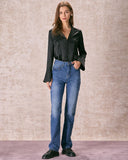 Mavi Yüksek Bel Düz Paça Kot Pantolon