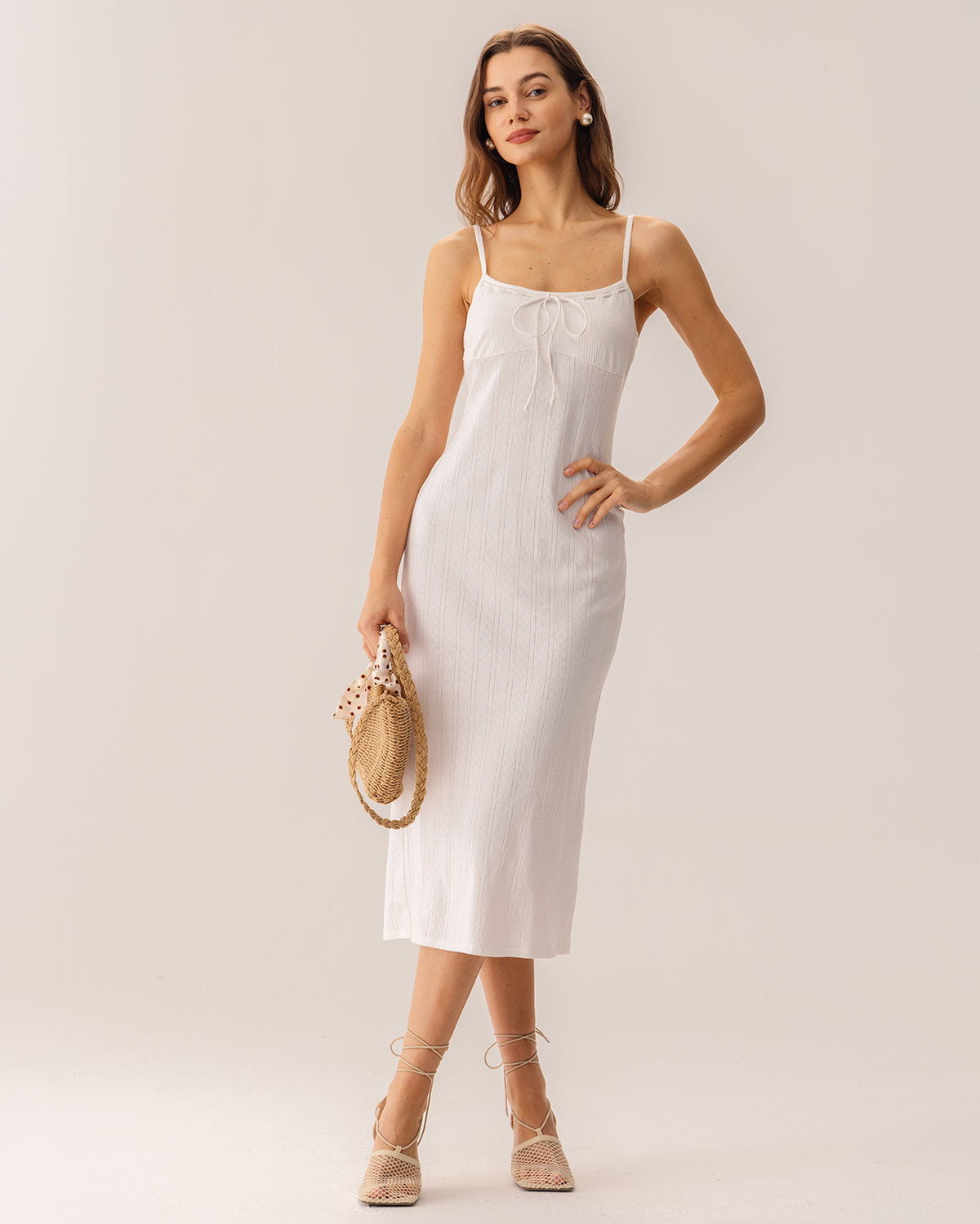 Sueña™ Beyaz Bodycon Yırtmaçlı Slip Midi Elbise
