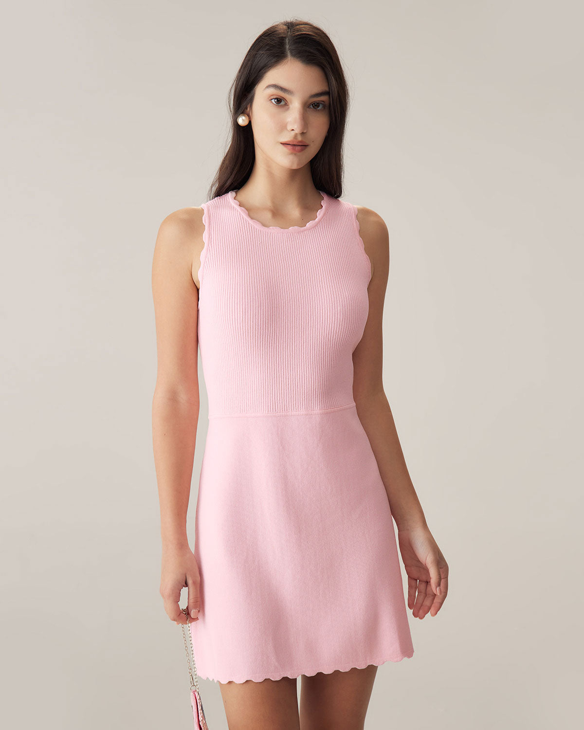 Sueña™ Pembe Kazak Kolsuz Mini Elbise