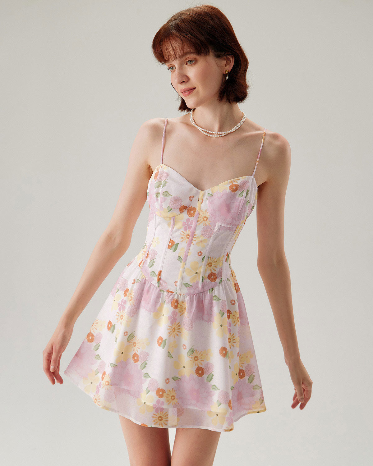 Sueña™ Pembe Çiçekli Straplez Mini Elbise