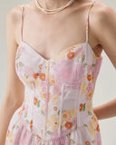 Sueña™ Pembe Çiçekli Straplez Mini Elbise