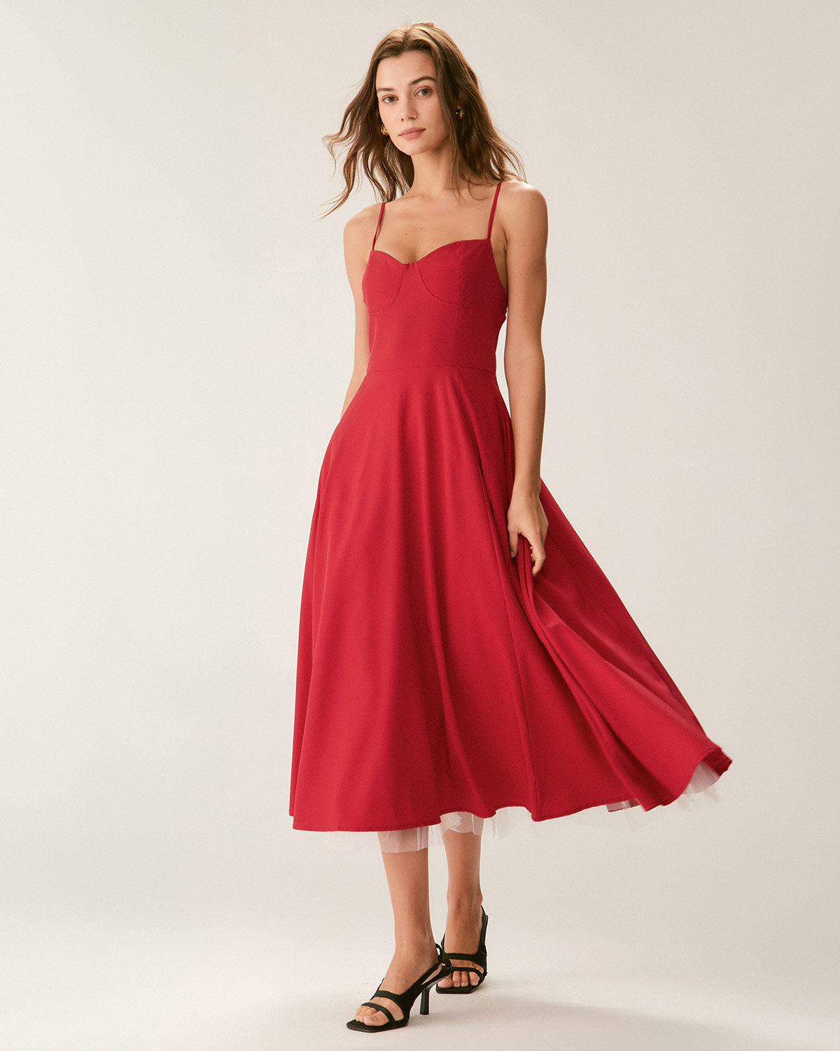 Sueña Kırmızı Kalp Yaka Slip Maxi Elbise