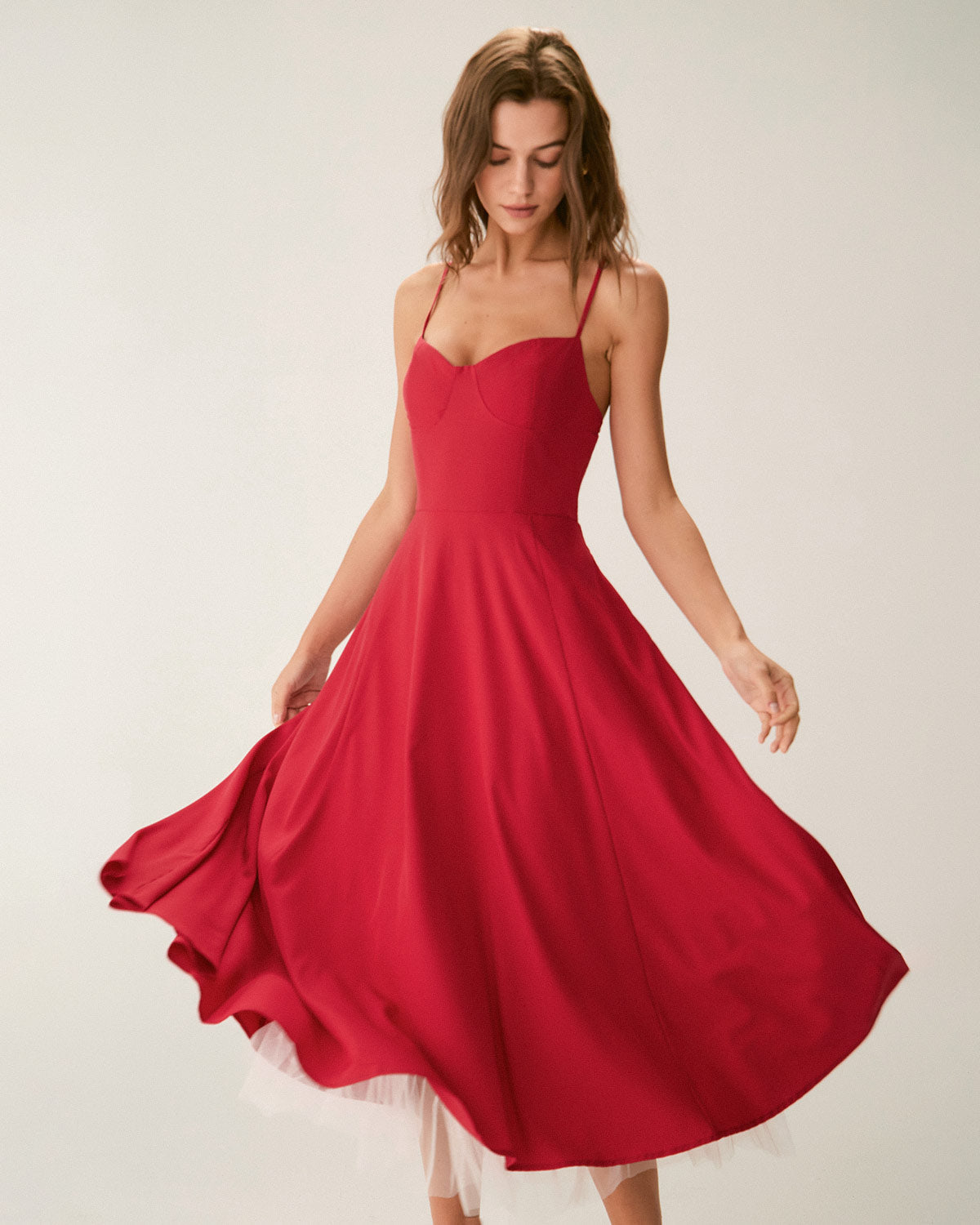 Sueña Kırmızı Kalp Yaka Slip Maxi Elbise
