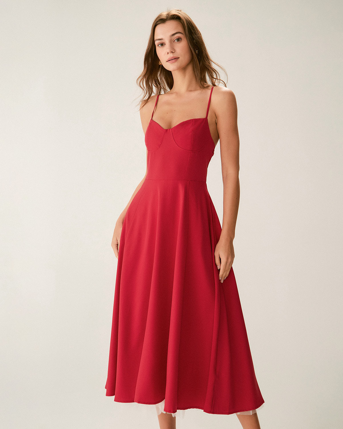Sueña Kırmızı Kalp Yaka Slip Maxi Elbise