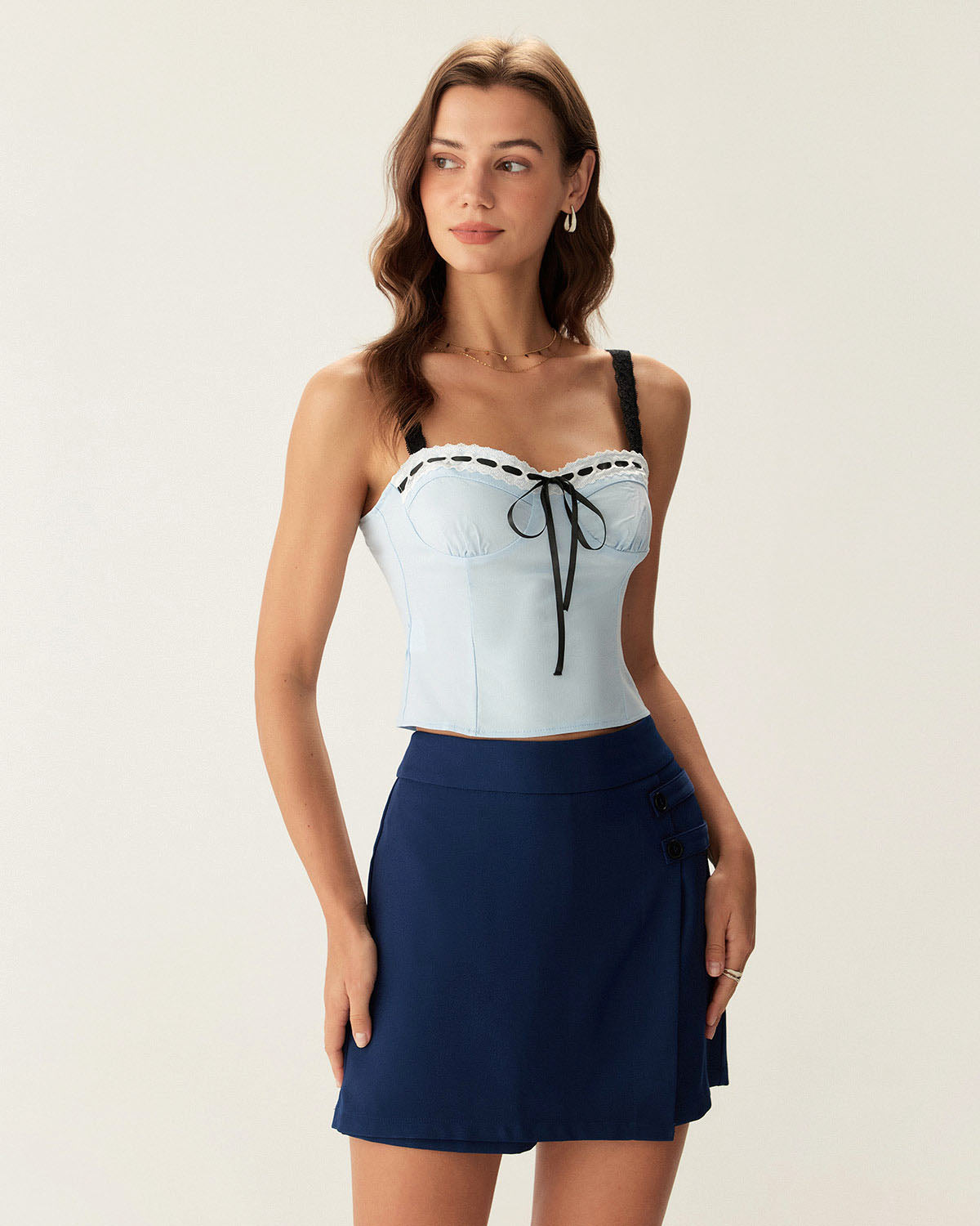 Sueña™ Mavi Kalp Yaka Crop Top