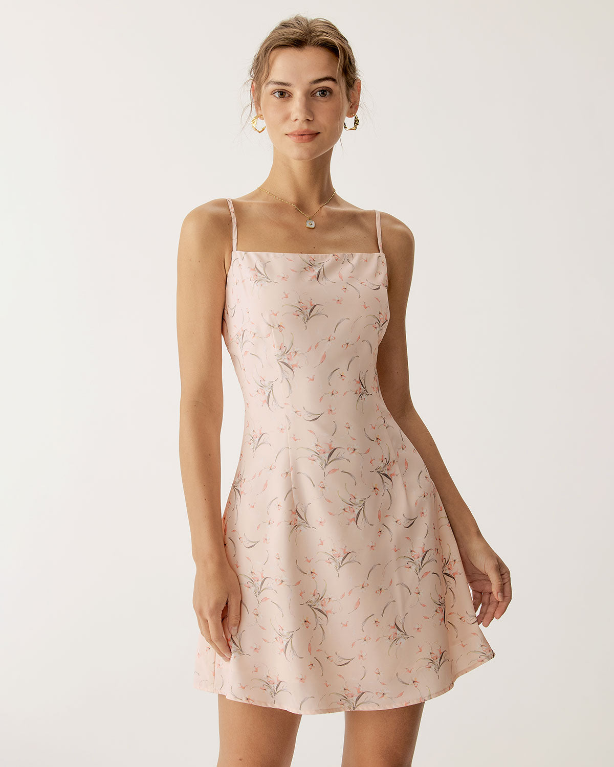 Sueña™ Pembe Çiçekli A Kesim Slip Mini Elbise