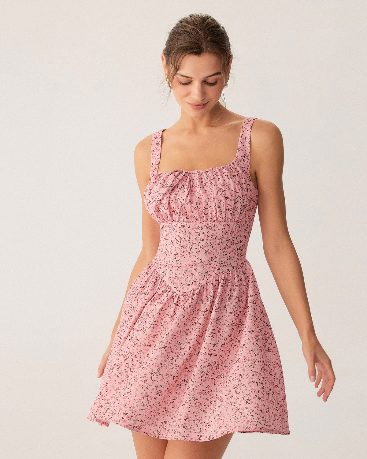 Sueña™ Pembe Çiçekli Dantelli Korse Slip Mini Elbise