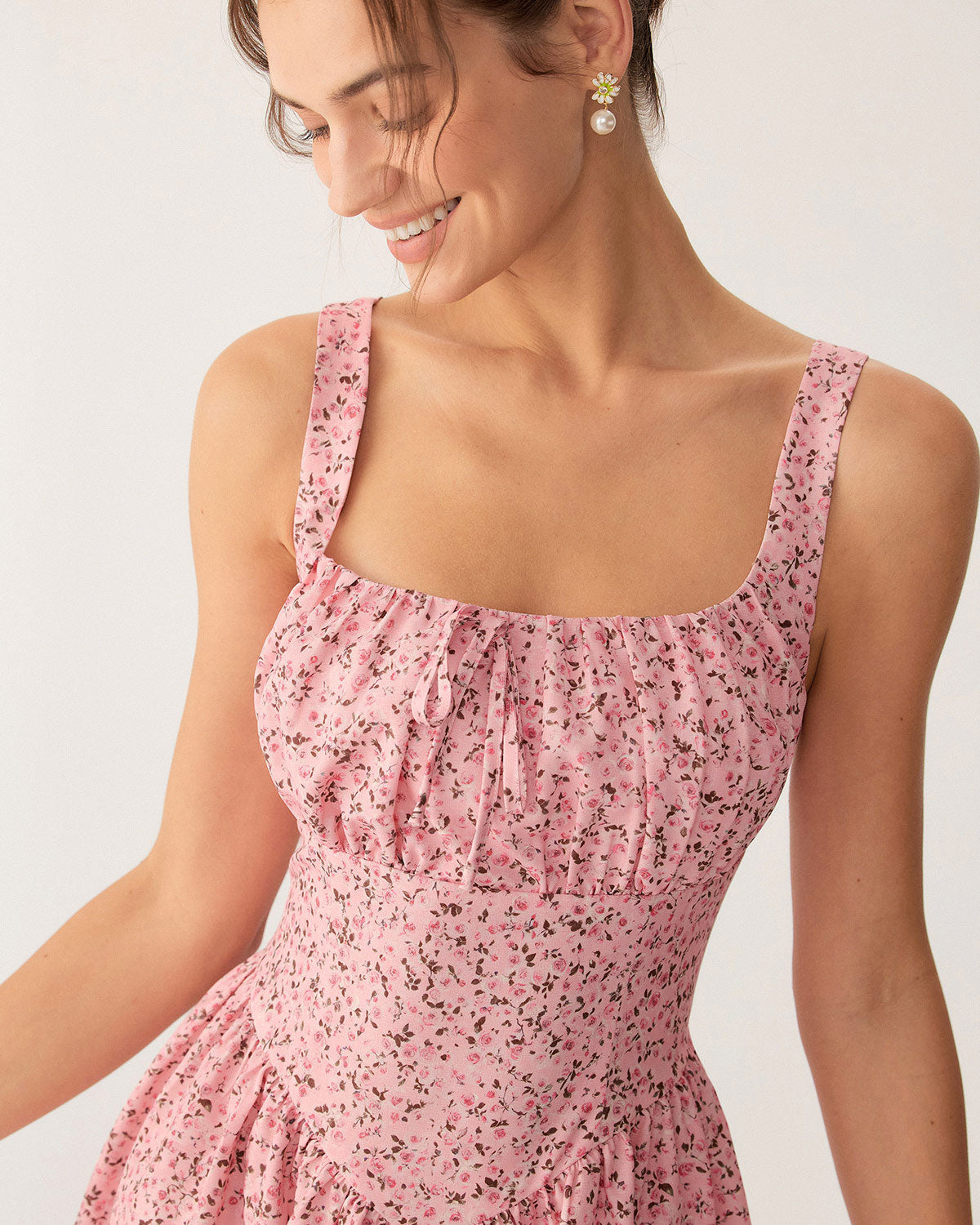 Sueña™ Pembe Çiçekli Dantelli Korse Slip Mini Elbise