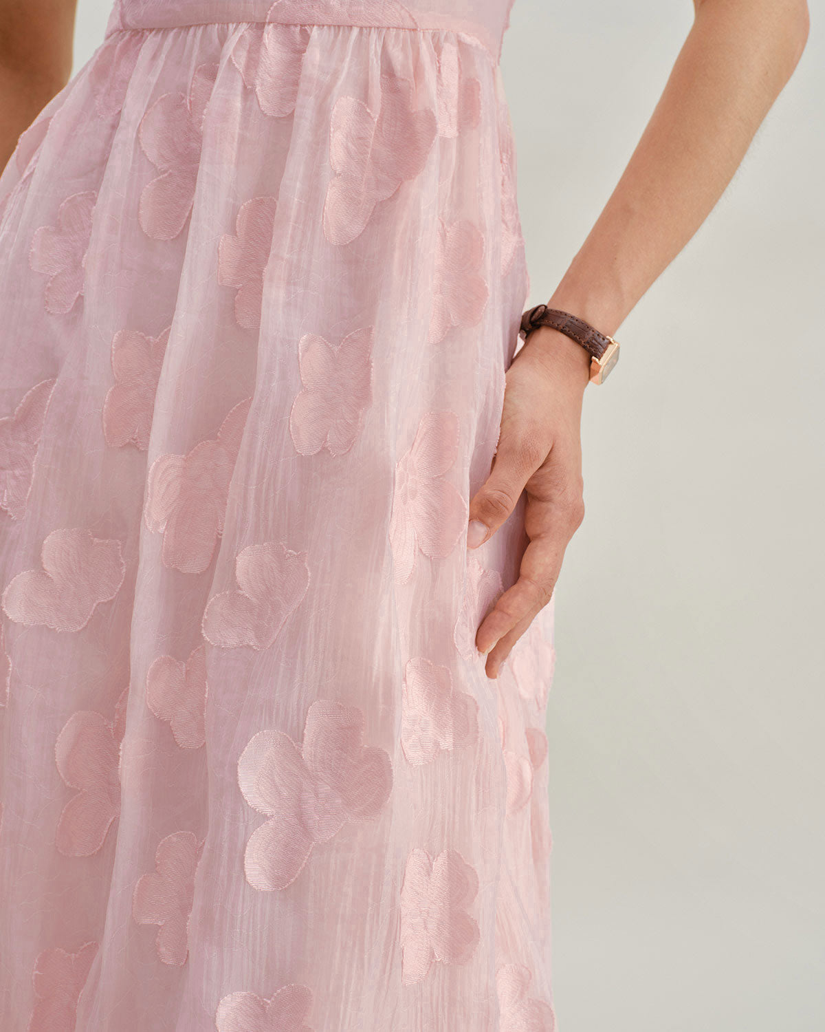 Sueña™ Pembe Kare Yaka Kabarık Kollu Midi Elbise