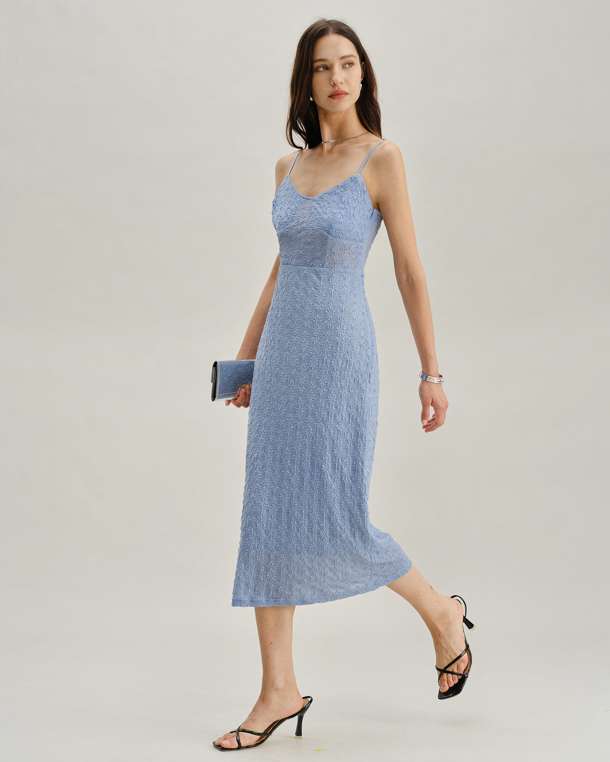Sueña™ Mavi Dantel Slip Vücuda Oturan Midi Elbise